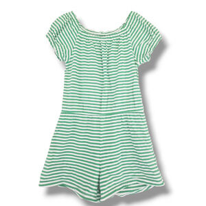 Old Navy Girls 10-12 Printed Puff Sleeve Jersey Romper Green Stripe
